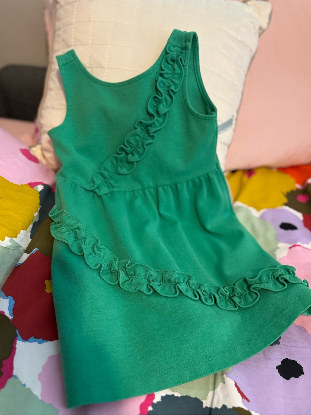 Janie & Jack Green Ruffle Tank Dress, like new, 2T
